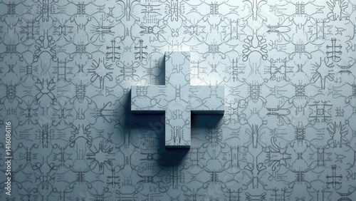 Abstract Plus Symbol on Ornate Textured Background Featuring Intricate Design Elements