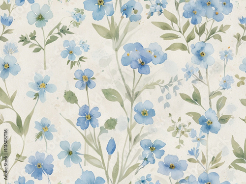 Vintage Romantic Watercolor Floral Pattern with Soft Edges, Gentle Gradients, Organic Swirling Lines, and Minimalist Nostalgic Spring Aesthetic