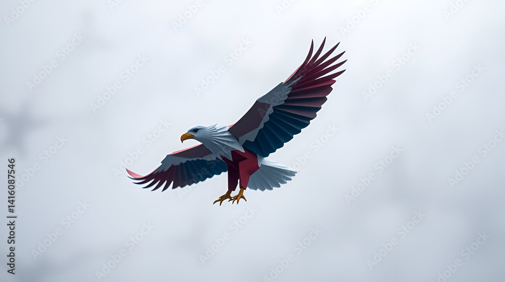Obraz premium American eagle, bald eagle, USA flag, United States flag, patriotism, patriotic eagle, national bird, freedom symbol, American pride, Fourth of July, Independence Day, USA patriotism, eagle flying, fl