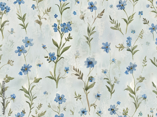 Vintage Romantic Watercolor Floral Pattern with Soft Edges, Gentle Gradients, Organic Swirling Lines, and Minimalist Nostalgic Spring Aesthetic