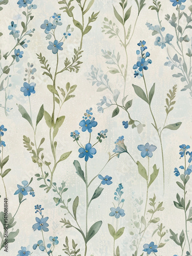 Vintage Romantic Watercolor Floral Pattern with Soft Edges, Gentle Gradients, Organic Swirling Lines, and Minimalist Nostalgic Spring Aesthetic