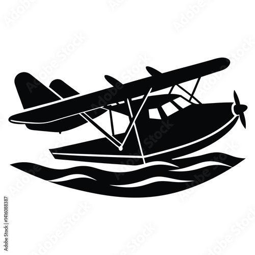 Seaplane With Pontoons Skimming Water Surface