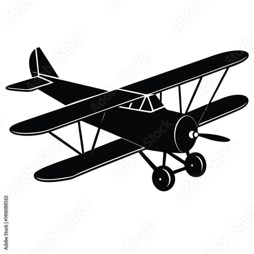 Vintage Biplane With Double Wings And Exposed Propeller