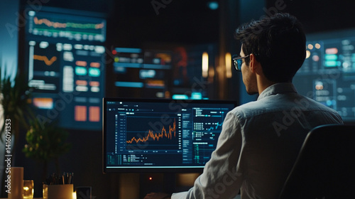 Office workers analyzing graphs and data, Generative AI
