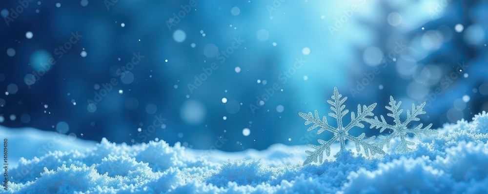 Fototapeta premium Intricate snowflakes, icy blue backdrop, winter scene Low relief effect , snowflake, design