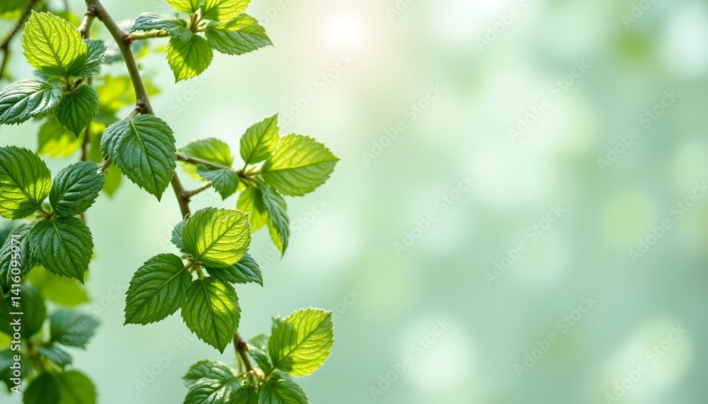 Vibrant Mint Leaves Gracefully Cascade in Soft Natural Light Vibrant Mint Leaves Gracefully Cascade in Soft Natural Light