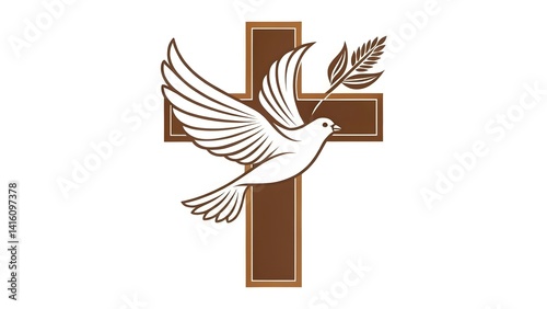Cross, Dove, and Wheat Christian Symbol