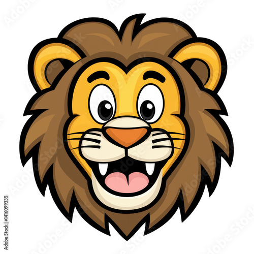 Cartoon lion head with open mouth and sharp teeth on transparent background
