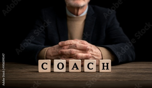 Obraz na płótnie Business Coach Sitting at Table with Hands Folded, Emphasizing Professionalism and Focus w salonie