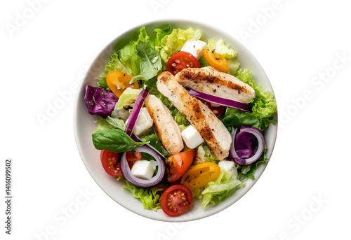 Fresh Handmade Salad with Grilled Chicken Breast, Vibrant Vegetables and Creamy Feta Cheese