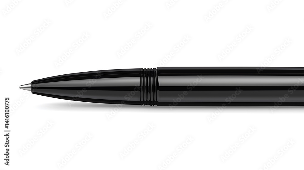Glossy Black Ballpoint Pen on White Background for Professional Use