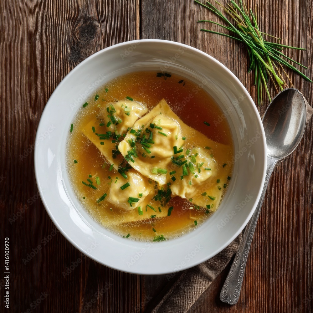Maultaschen in Brühe mit Schnittlauch Maultaschen in Brühe mit Schnittlauch