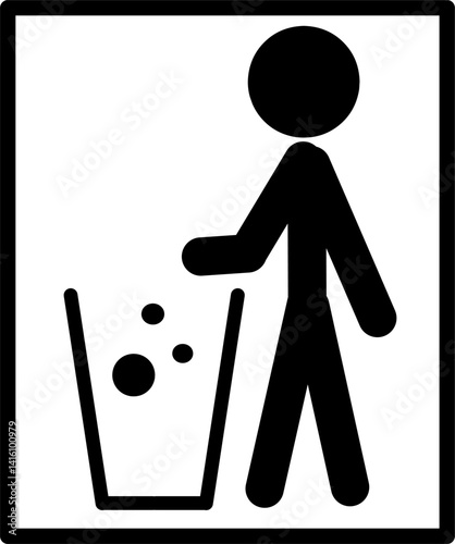 Tidy man in black frame symbol, don't trash icon, keep clean, throw away careful and simple flat symbol for website, mobile, logo, app, UI. Perfect for go green campaign.