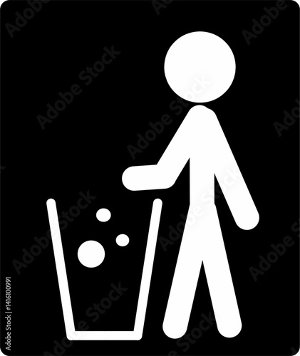 Tidy man in black background symbol, don't trash icon, keep clean, throw away careful and simple flat symbol for website, mobile, logo, app, UI. Perfect for go green campaign.