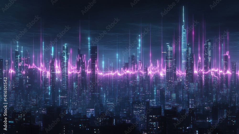 Fototapeta premium Neon Cityscape Night Pulse