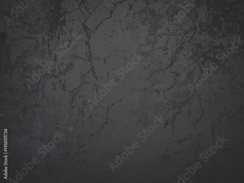 Obraz na płótnie Faded dark background texture. Peeling paint on a concrete wall. Dark texture of old cracked flaking paint. Weathered rough painted surface with patterns of cracks. Shaded grunge background for design w salonie