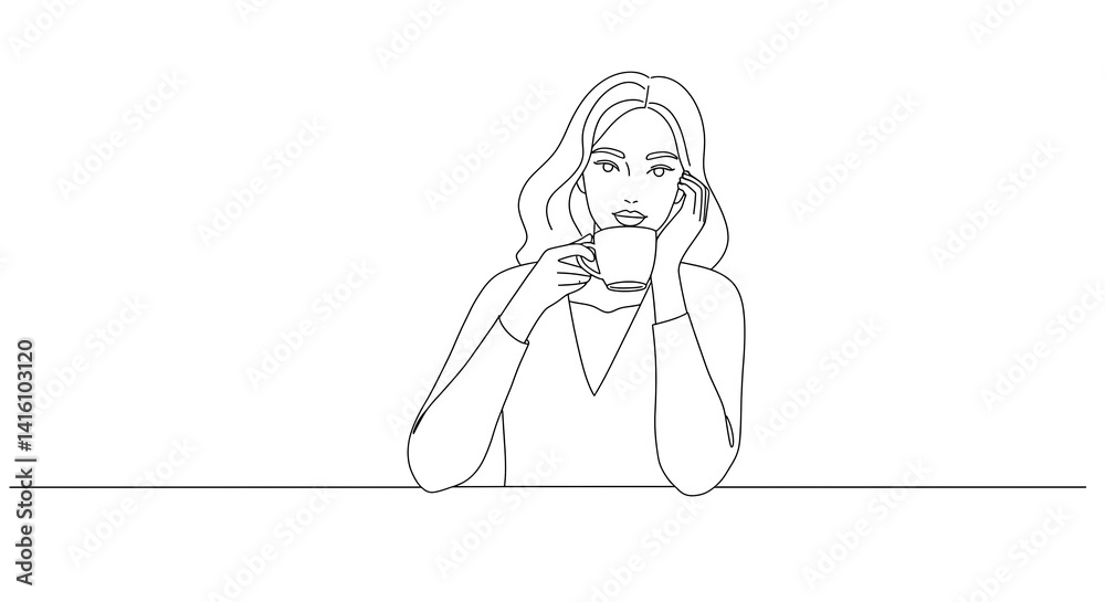 a vector art beautiful woman enjoy drink coffee or tea abstract modern minimalis pencil sketch at front view deeptalk a vector art beautiful woman enjoy drink coffee or tea abstract modern minimalis pencil sketch at front view deeptalk