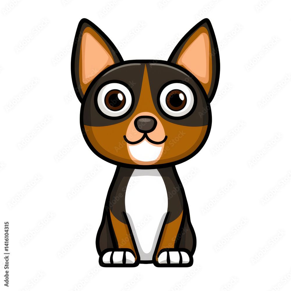 Cartoon illustration of a friendly brown dog with white markings sitting attentively, transparent background Cartoon illustration of a friendly brown dog with white markings sitting attentively, transparent background