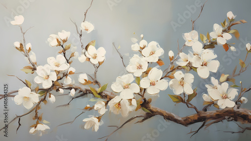 vintage white flowers oil art print background poster decorative painting 