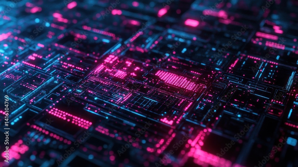 Neon Circuit Board, Digital Data Flow, Tech Background, Abstract Art Neon Circuit Board, Digital Data Flow, Tech Background, Abstract Art