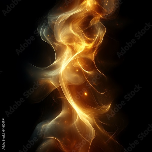 Golden, swirling smoke abstract art on black