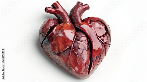 human heart with blood cells on white background photo