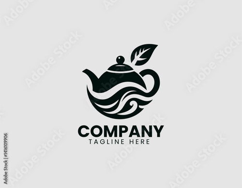 Tranquil Tea Time: A minimalist logo depicts an elegant teapot with organic design elements, celebrating the soothing ritual of tea in a visual metaphor.