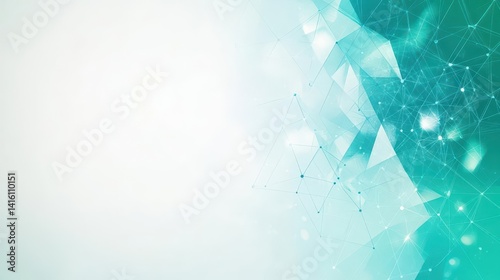 Abstract teal, light blue, and light gray background with digital particle decoration Minimalistic design ideal for scientific conference posters with vast negative space