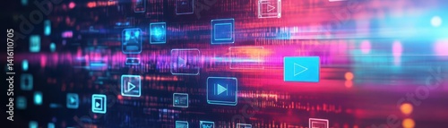 Wallpaper Mural Abstract video marketing concept with digital icons representing video content creation and distribution Torontodigital.ca