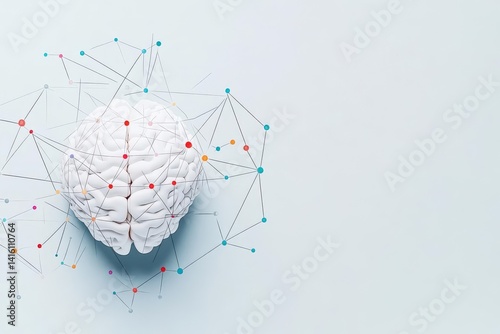 Abstract white brain with interconnected network connections on a light background