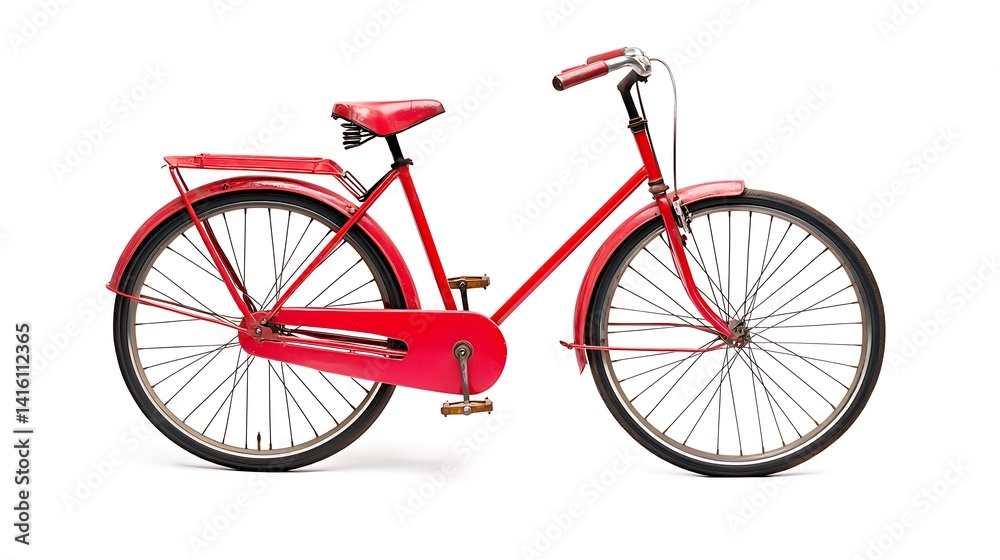 Fototapeta premium Classic Red Bicycle with Vintage Design on White Background