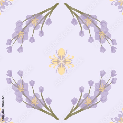 Fototapeta Naklejka Na Ścianę i Meble -  Seamless watercolour and unique floral pattern background for covers, notes, Soft backgrounds colour. Watercolour art work. Flower stalk. 