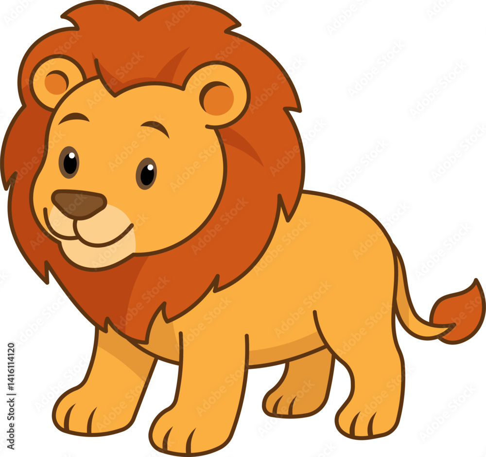 Adorable Cartoon Lion Illustration Perfect for Kids' Books, Designs