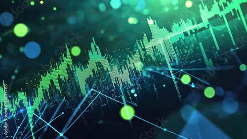 Digital Sound Wave Visualization Abstract Audio Frequencies in Green and Blue Technology, Showcasing Dynamic Data and Vibrant Energy.