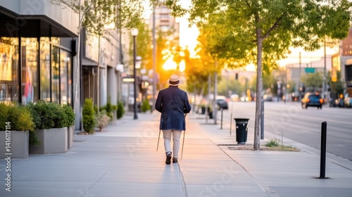 Wallpaper Mural Elderly man strolling down a city street at sunset Torontodigital.ca