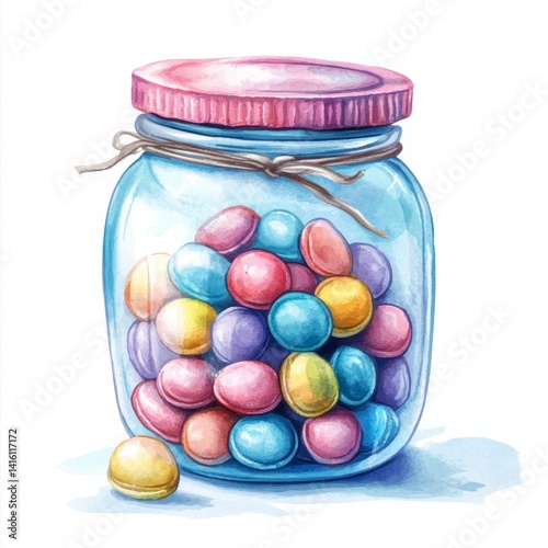 Colorful candies in a glass jar