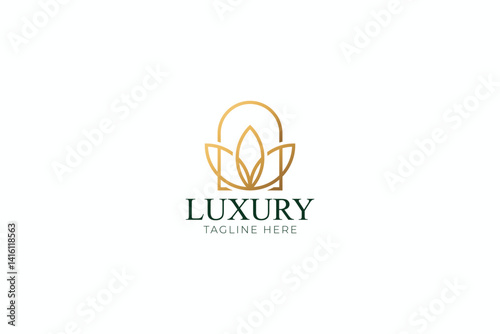 Elegant Garden Party and Wedding Logo Featuring Lotus, Floral, and Vintage Branding Elements for Luxurious Events