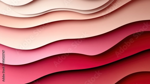 Layered, undulating abstract design in shades of pink and red. photo