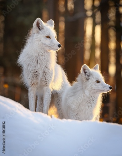 white male and female fox in the snow in the woods