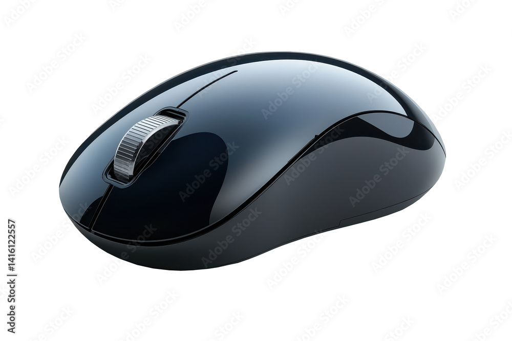 Sleek black wireless computer mouse, PNG, isolated on transparent background. Sleek black wireless computer mouse, PNG, isolated on transparent background.