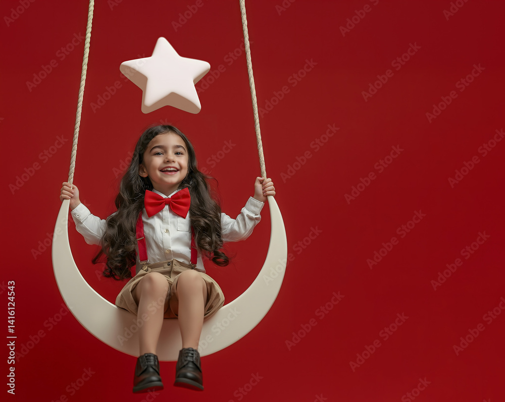 Obraz premium A bright future swings high with the children of Türkiye under the national spirit