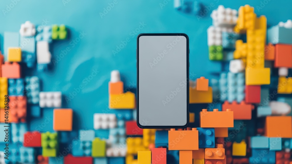 blank smartphone in balance on top of some building blocks