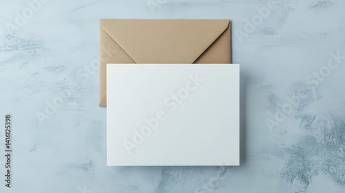 Obraz na płótnie Blank white card with a kraft brown paper envelope template for mockup design w salonie