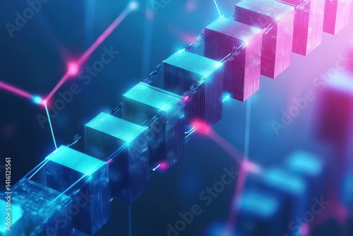 Obraz na płótnie Blockchain Compliance Network Bridging the Digital Divide, digital bridge constructed from blockchain blocks, w salonie