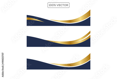 Letterhead Header Divider Template Set with gold Wave. vector template