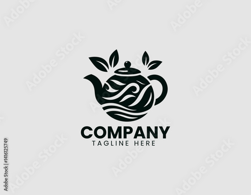 Tranquil Tea Time: A minimalist logo depicts an elegant teapot with organic design elements, celebrating the soothing ritual of tea in a visual metaphor.