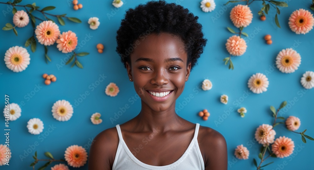 teen black African girl portrait skin care model happy ad marketing concept background with copy space