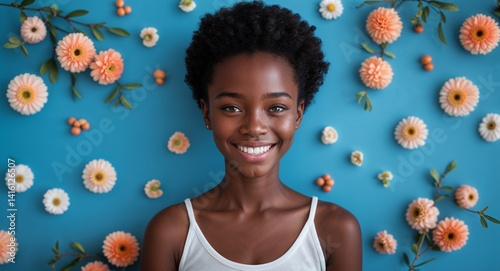 Obraz na płótnie teen black African girl portrait skin care model happy ad marketing concept background with copy space w salonie
