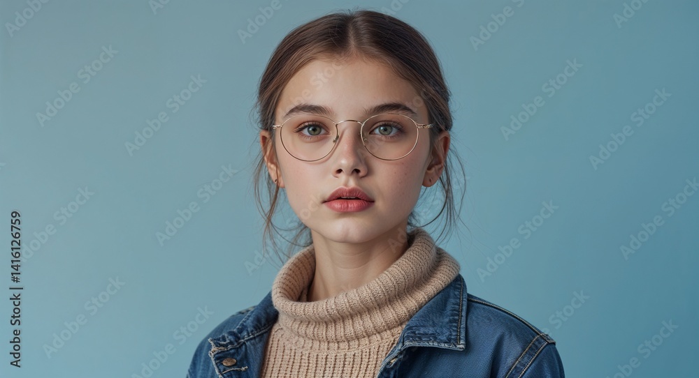 teen Caucasian girl portrait Fashion model trendy ad concept background with copy space