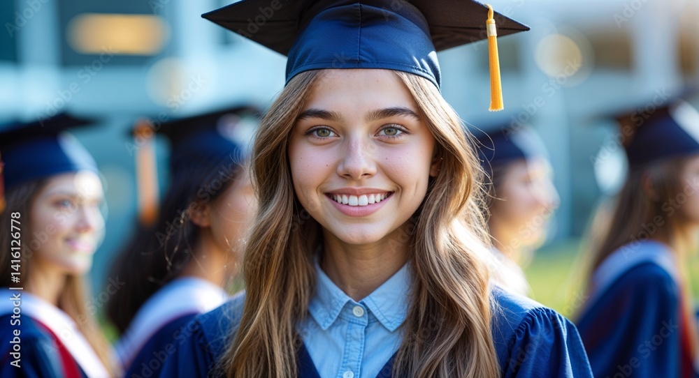 teen Caucasian girl portrait graduation university school happy concept background with copy space